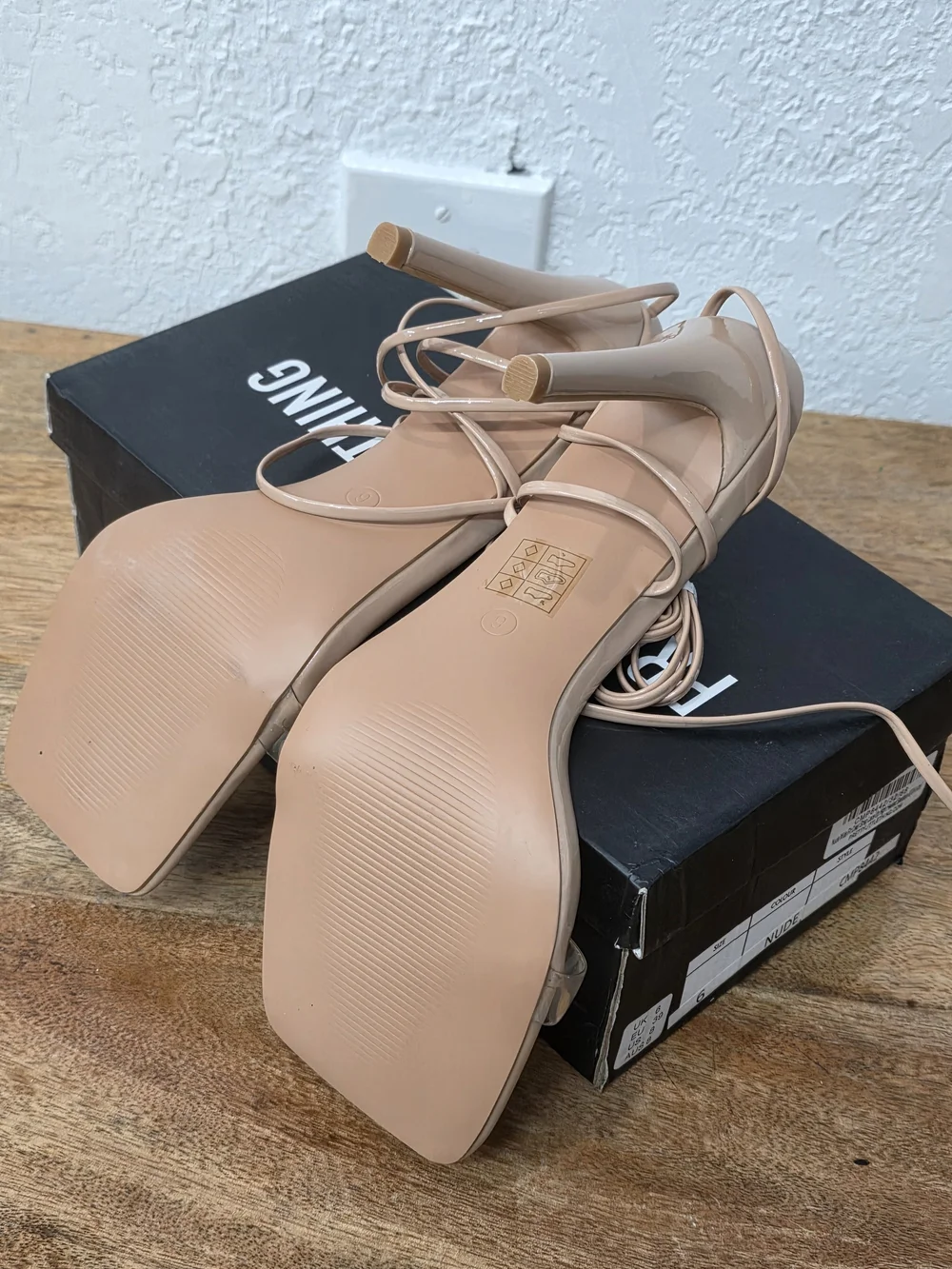 PrettyLittleThing PLT Nude clear strap lace up high heeled sandals